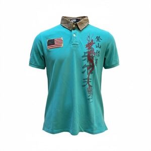 Polo Ralph Lauren Men's Turquoise Dragon & US Flag Polo Shirt XL Deadstock Rare